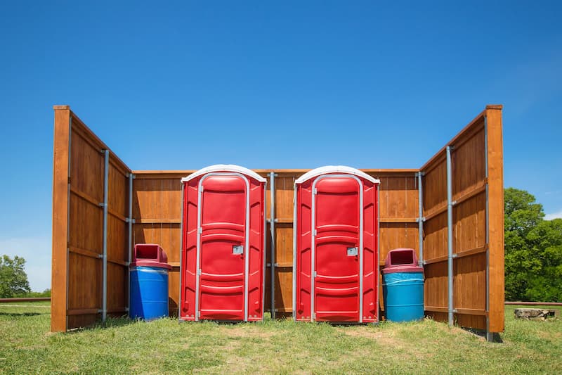Short-term porta potty units staged for delivery in Oconomowoc, Wisconsin
